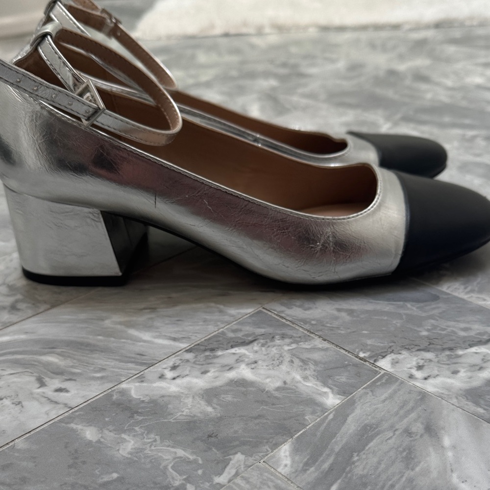 Steve Madden Metallic Silver and Black Heels